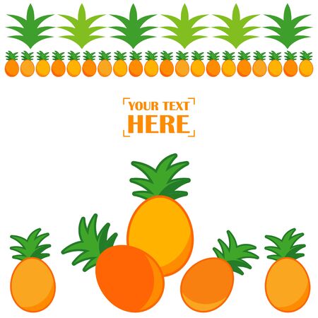 Postcard with pineapples and leaves. Text on postcard. Vector illustration for web design or print.のイラスト素材
