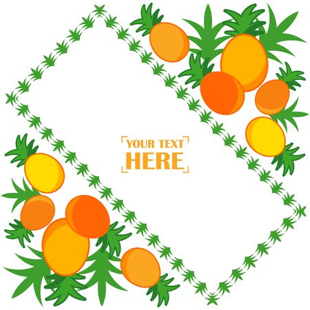 Postcard with pineapples and leaves. Text on postcard. Vector illustration for web design or print.のイラスト素材