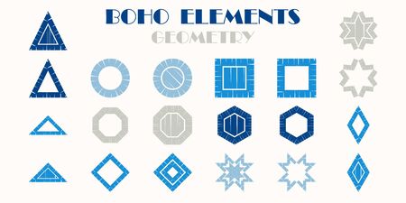 Set: Geometry. Design with manual hatching. Textile. Ethnic boho ornament. Vector illustration for web design or print.のイラスト素材