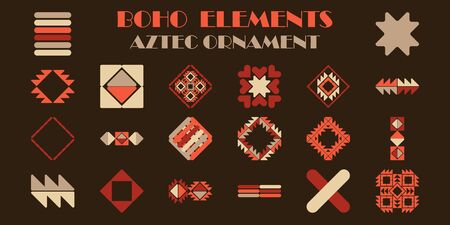 Set: Aztec elements. Geometry.   Design with manual hatching. Textile. Ethnic boho ornament. Vector illustration for web design or print.のイラスト素材