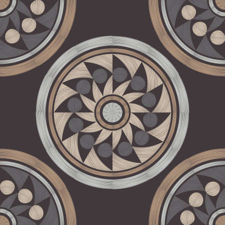 Mosaic with geometric shapes. Design with manual hatching.  Geometry. Seamless pattern. Textile. Ethnic boho ornament. Vector illustration for web design or print.のイラスト素材