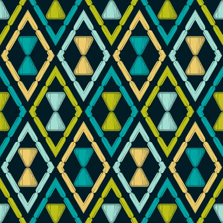 Aztec elements. Mosaic with geometric shapes. Design with manual hatching.  Geometry. Seamless pattern. Textile. Ethnic boho ornament. Vector illustration for web design or print.のイラスト素材