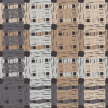 Mosaic with geometric shapes. Design with manual hatching.  Geometry. Seamless pattern. Textile. Ethnic boho ornament. Vector illustration for web design or print.のイラスト素材