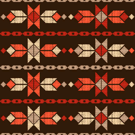 Mosaic with geometric shapes. Geometry. Seamless pattern. Design with manual hatching. Textile....