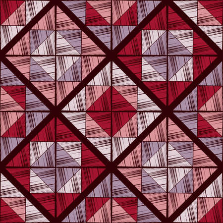 Mosaic with geometric shapes. Geometry. Seamless pattern. Design with manual hatching. Textile....