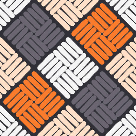 Scrawl. Mosaic with geometric shapes. Seamless pattern. Design with manual hatching.