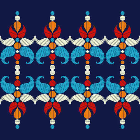 Paisley ornament. Seamless background. Design with manual hatching. Ikat. Vector illustration for web design or print.のイラスト素材