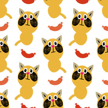 Cute cat. Ð¡artoon hand drawn style. Vector illustration for web design or print.のイラスト素材