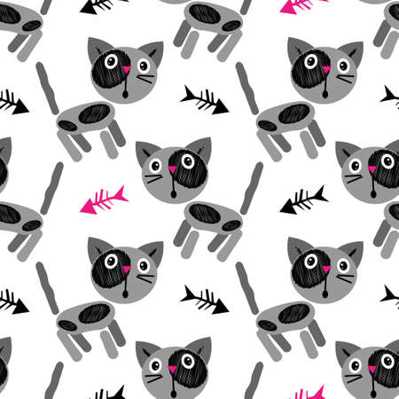 Cute cat. Ð¡artoon hand drawn style. Vector illustration for web design or print.のイラスト素材