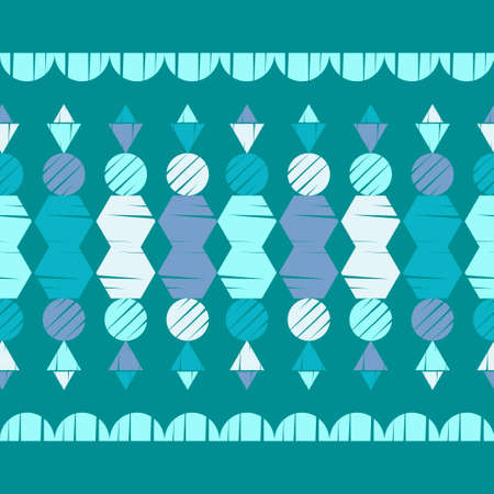 Mosaic with geometric shapes. Seamless pattern. Design with manual hatching. Textile. Ethnic boho...