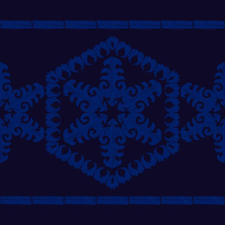 Ikat. Abstract ethnic pattern on fabric in Indonesia and other Asian countries. Seamless background. Vector illustration for web design or print.のイラスト素材