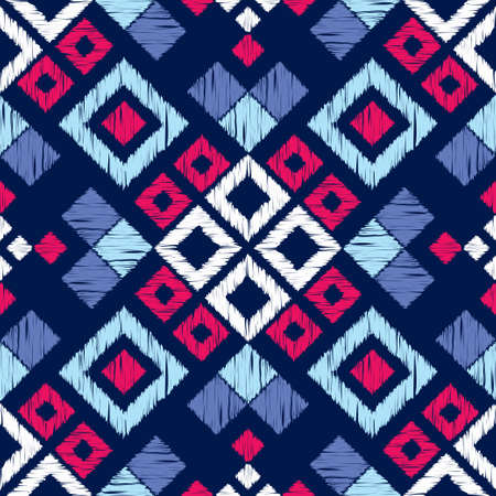 Ikat. Abstract ethnic pattern on fabric in Indonesia and other Asian countries. Seamless background. Vector illustration for web design or print.のイラスト素材