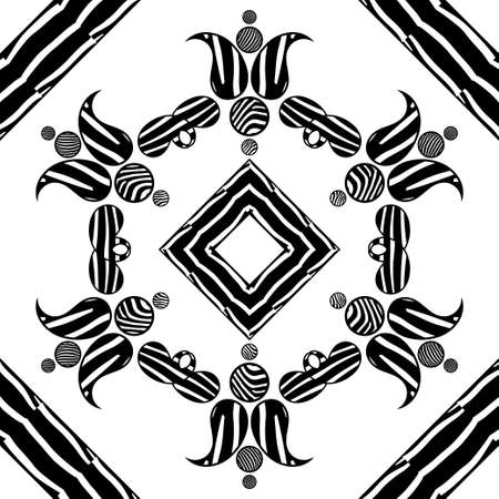 Paisley ornament. Texture with Zebra stripes. Black-white. Seamless background. Ikat. Vector illustration for web design or print.のイラスト素材