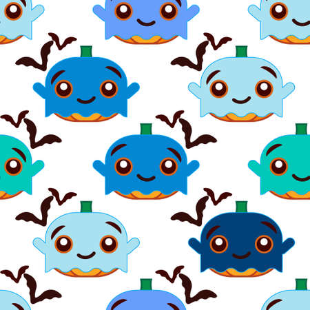 Seamless pattern with pumpkins. Halloween. Emotions. The style of the cartoon. Vector illustration for web design or printのイラスト素材