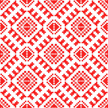 Belarusian national ornament. Slavic red and white colors. Seamless pattern. Vector illustration for web design or print.のイラスト素材