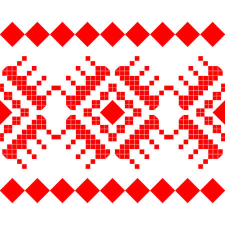 Belarusian national ornament. Slavic red and white colors. Seamless pattern. Vector illustration for...