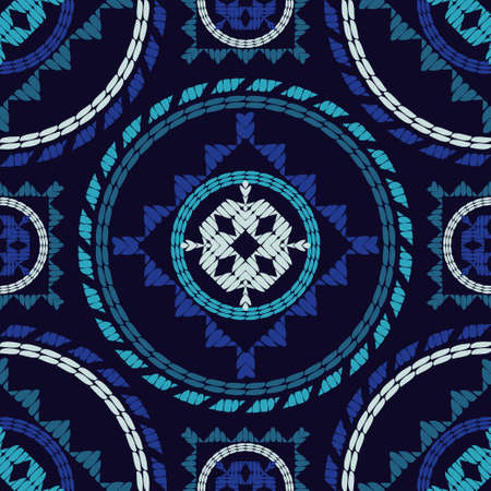 Mosaic with geometric shapes. Seamless pattern. Design with manual hatching. Textile. Ethnic boho ornament. Vector illustration for web design or print.のイラスト素材