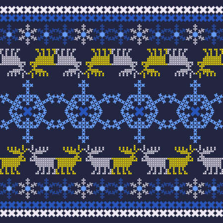 Christmas cross-stitch. Seamless pattern. Holiday fabric. Vector illustration for web design or...