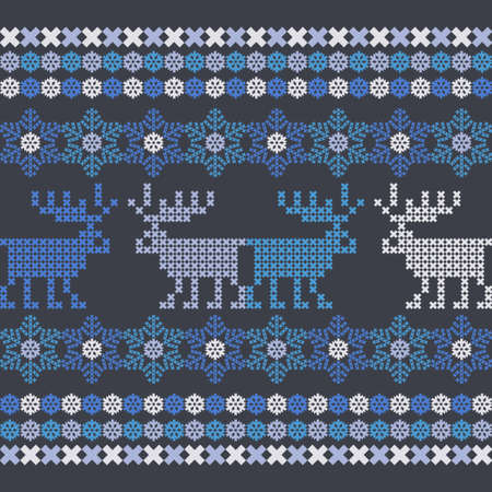 Christmas cross-stitch. Seamless pattern. Holiday fabric. Vector illustration for web design or print.のイラスト素材