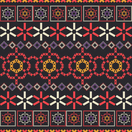 Christmas cross-stitch. Seamless pattern. Holiday fabric. Vector illustration for web design or...
