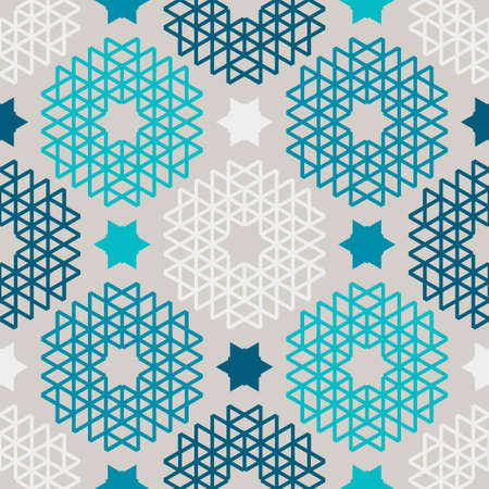 Hexagons. Mosaic with geometric shapes. Seamless pattern. Design with manual hatching. Textile. Ethnic boho ornament. Vector illustration for web design or print.のイラスト素材