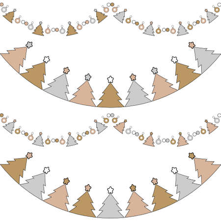 Seamless pattern with Christmas garlands. Winter holiday. Gold, silver and black colors. Vector illustration for web design or print.のイラスト素材