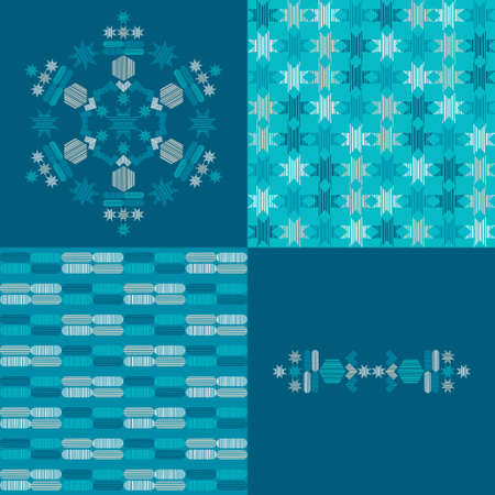 A set of seamless patterns, stripes, and ornament. Design with manual hatching. Textile. Ethnic boho ornament. Vector illustration for web design or print.のイラスト素材