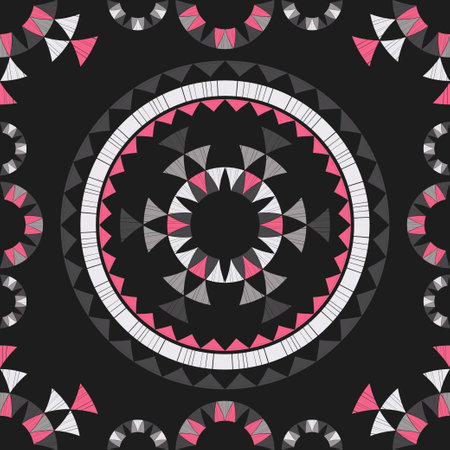 Aztec elements. Polka dots. Seamless pattern. Design with manual hatching. Textile. Ethnic boho ornament. Vector illustration for web design or print.のイラスト素材