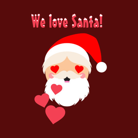 Emotions of a cheerful Santa Claus. Cartoon face on a dark red background. Merry Christmas and Happy New Year! Vector illustration for web design or print.のイラスト素材