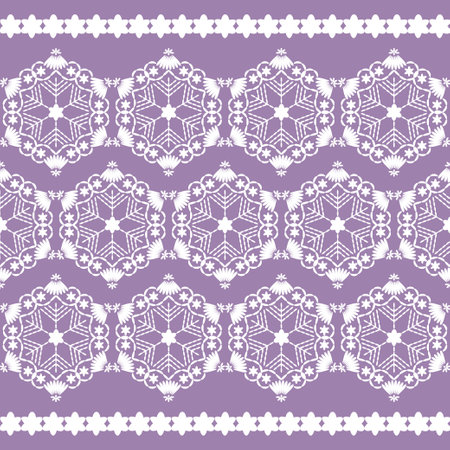 White painted snowflakes on a colored background. Seamless embroidered pattern. Merry Christmas! Winter holiday. Vector illustration for web design or print.のイラスト素材