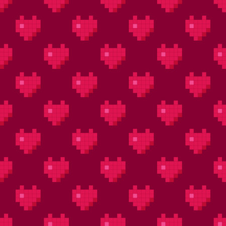 Pixel art. The heart icon. Valentine's Day. Cartoon drawings. Seamless pattern. Vector illustration for web design or print.のイラスト素材