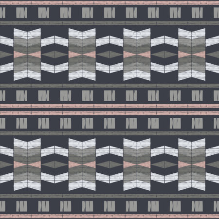 Mexican plaid. Seamless pattern. Design with manual hatching. Textile. Ethnic boho ornament. Vector illustration for web design or print.のイラスト素材