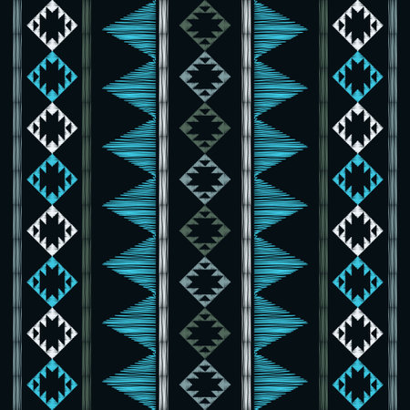 Embroidery on fabric. Boho texture. Seamless pattern. Design with manual hatching. Textile. Vector...