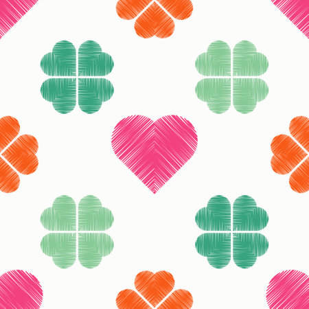 Seamless background with decorative hearts. Valentine's Day. Geometric pattern. Greeting card. Vector illustration for web design or print.のイラスト素材