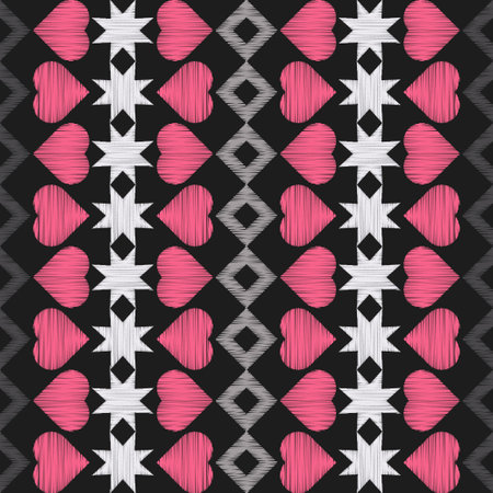 Seamless background with decorative hearts. Valentine's Day. Geometric pattern. Greeting card. Vector illustration for web design or print.のイラスト素材