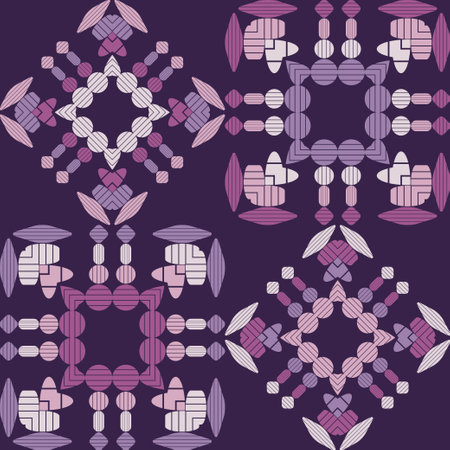 Mosaic with geometric shapes. Seamless pattern. Design with manual hatching. Textile. Ethnic boho ornament. Vector illustration for web design or print.のイラスト素材