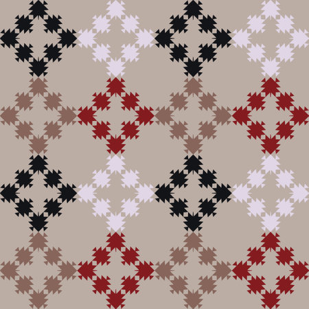 Mosaic with geometric shapes. Seamless pattern. Design with manual hatching. Textile. Ethnic boho...
