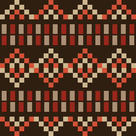 Geometric shapes from points. Mexican plaid. Seamless pattern. Design with manual hatching. Textile....