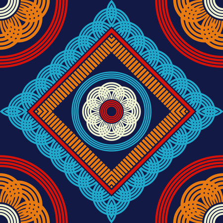 Mosaic with geometric shapes. Seamless pattern. Design with manual hatching. Textile. Ethnic boho ornament. Vector illustration for web design or print.のイラスト素材