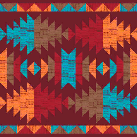 Mexican plaid. Seamless pattern. Design with manual hatching. Textile. Ethnic boho ornament. Vector illustration for web design or print.のイラスト素材