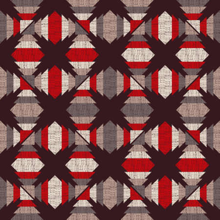 Mexican plaid. Seamless pattern. Design with manual hatching. Textile. Ethnic boho ornament. Vector...