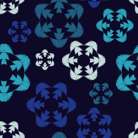 Embroidery. Polka dots seamless pattern. Mosaic of ethnic figures. Patterned texture. Geometric background. Vector illustration for web design or print.のイラスト素材