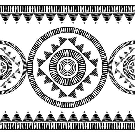 Mosaic with geometric shapes. Seamless pattern. Design with manual hatching. Textile. Ethnic boho ornament. Vector illustration for web design or print.のイラスト素材