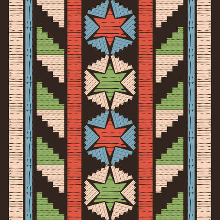 Mexican plaid. Seamless pattern. Design with manual hatching. Textile. Ethnic boho ornament. Vector illustration for web design or print.のイラスト素材