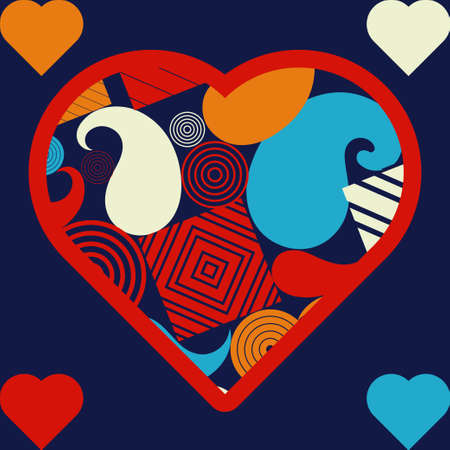 Decorative hearts made of geometric shapes. Seamless pattern. Valentine's Day. Greeting card. Vector illustration for web design or print.のイラスト素材