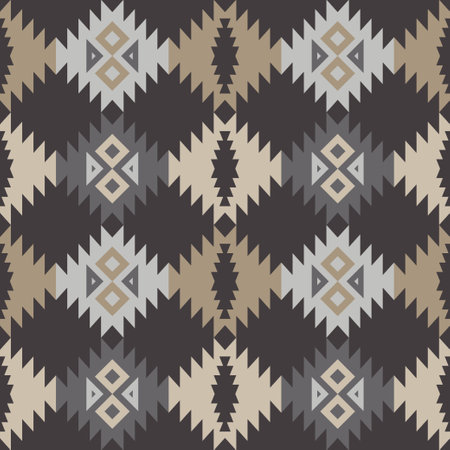 Aztec elements. Mosaic with geometric shapes. Seamless pattern. Design with manual hatching. Textile. Ethnic boho ornament. Vector illustration for web design or print.のイラスト素材