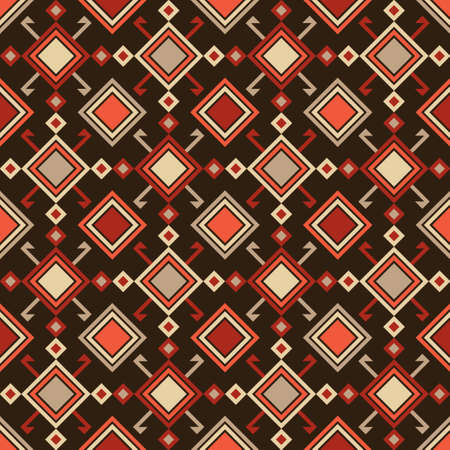 Aztec elements. Mosaic with geometric shapes. Seamless pattern. Design with manual hatching. Textile. Ethnic boho ornament. Vector illustration for web design or print.のイラスト素材