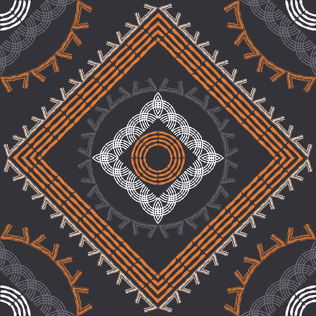 Mosaic with geometric shapes. Seamless pattern. Design with manual hatching. Textile. Ethnic boho ornament. Vector illustration for web design or print.のイラスト素材