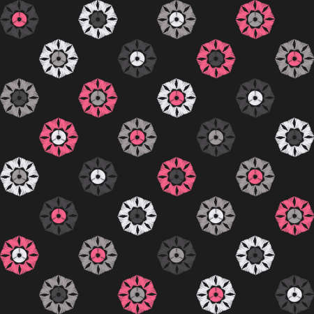 Mosaic of decorative spring flowers. Seamless pattern. Merry garden. Fresh design for posters, flyers, greeting card, invitation. Vector illustration for web design or print.のイラスト素材