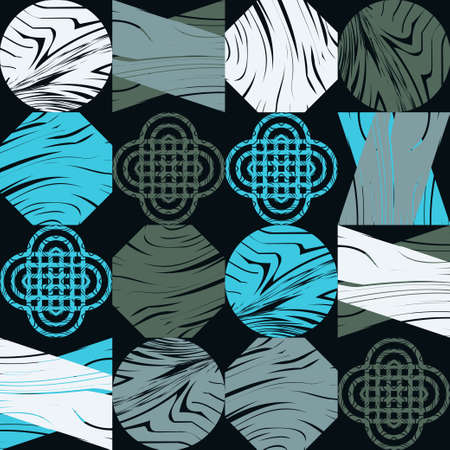 A banner with a decorative geometric pattern. Memphis. Smoky texture. Square modules. Seamless background. Vector illustration for web design or print.のイラスト素材